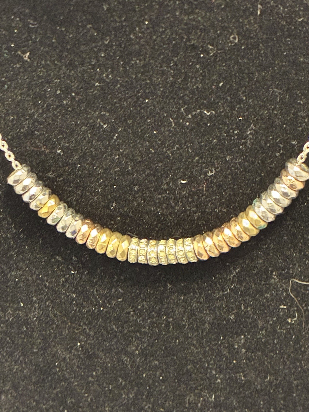 Fossil Two-Tone Crystal Pavé Asymmetrical Bar Pendant Cable Chain Necklace 16″