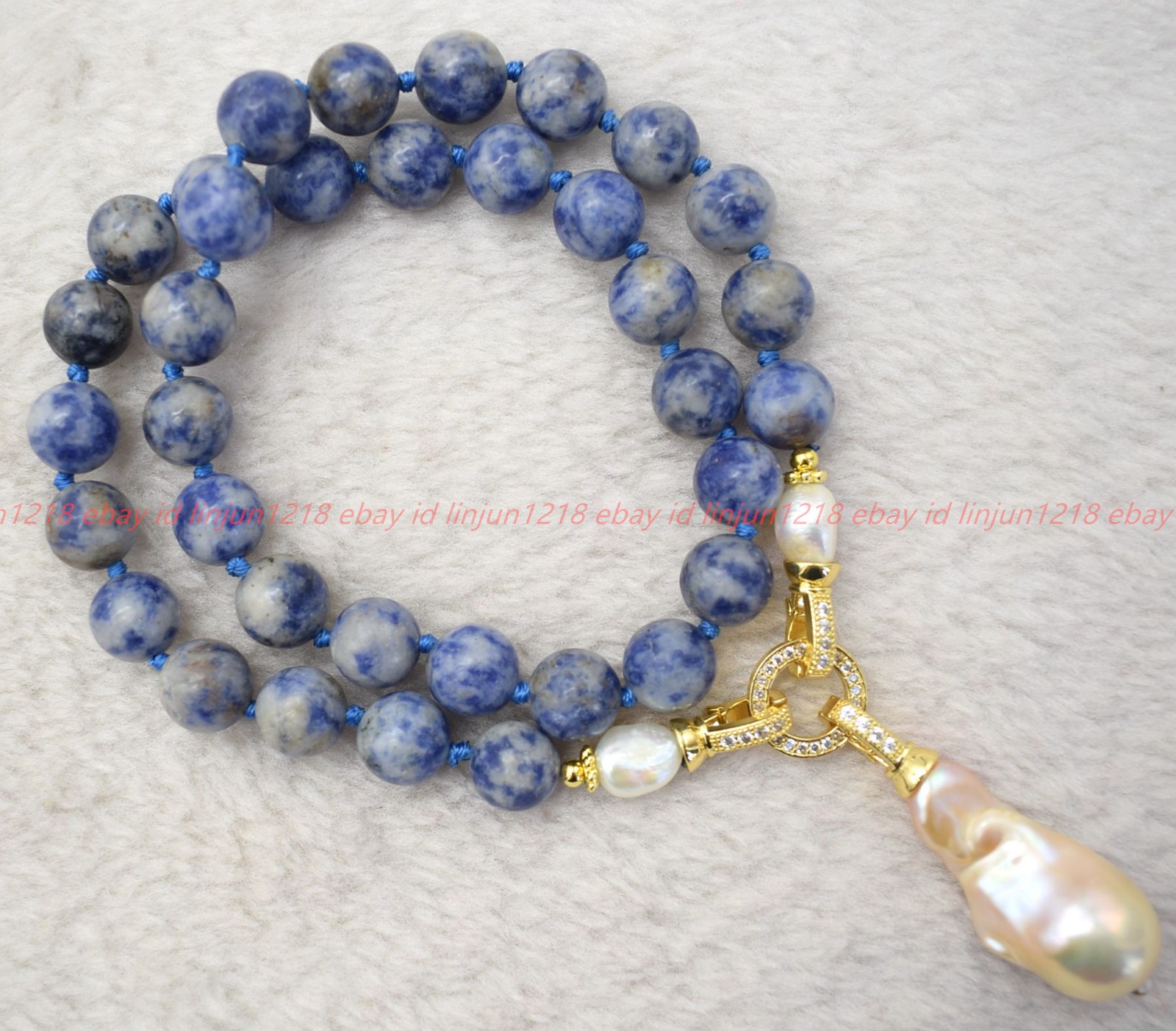 Natural 6/8/10/12mm Blue White Jade White Baroque Pearl Pendant Necklace 16-28in