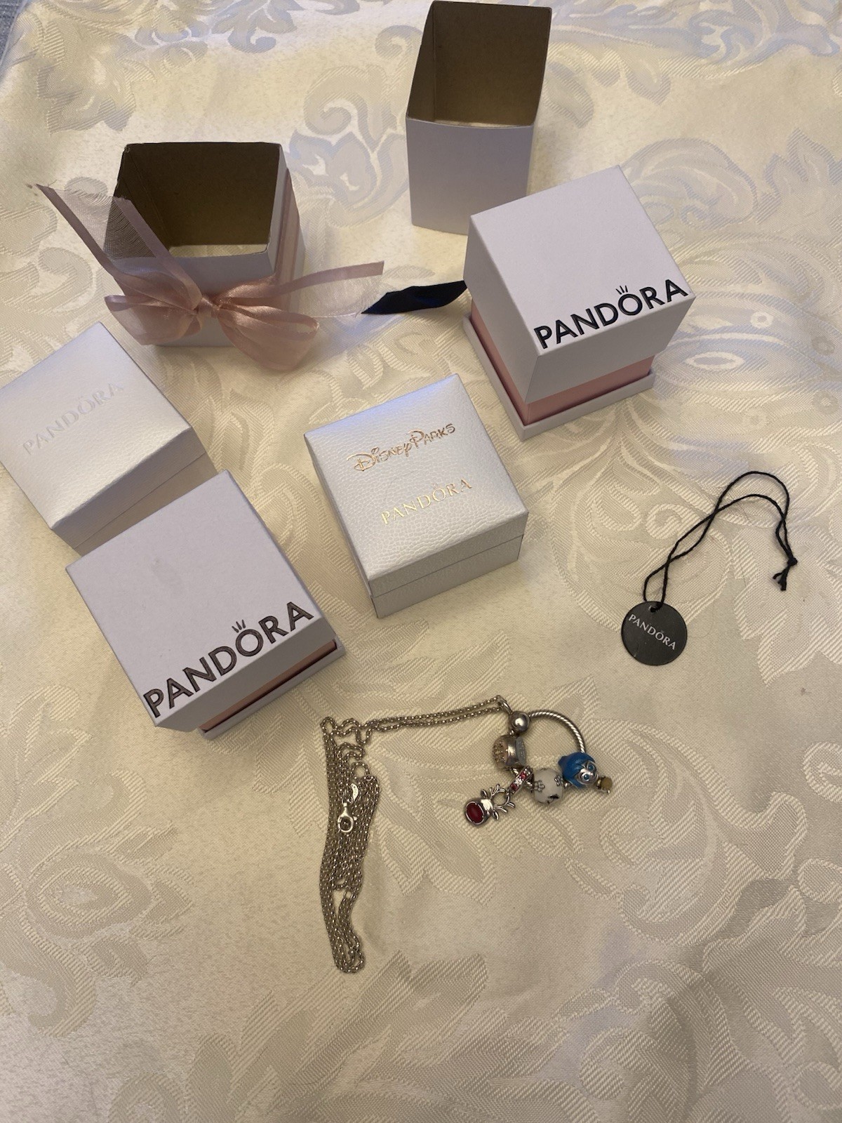 Pandora necklace & O Ring Pendant Holder, Disney Charms & Rudolph (all Pandora)