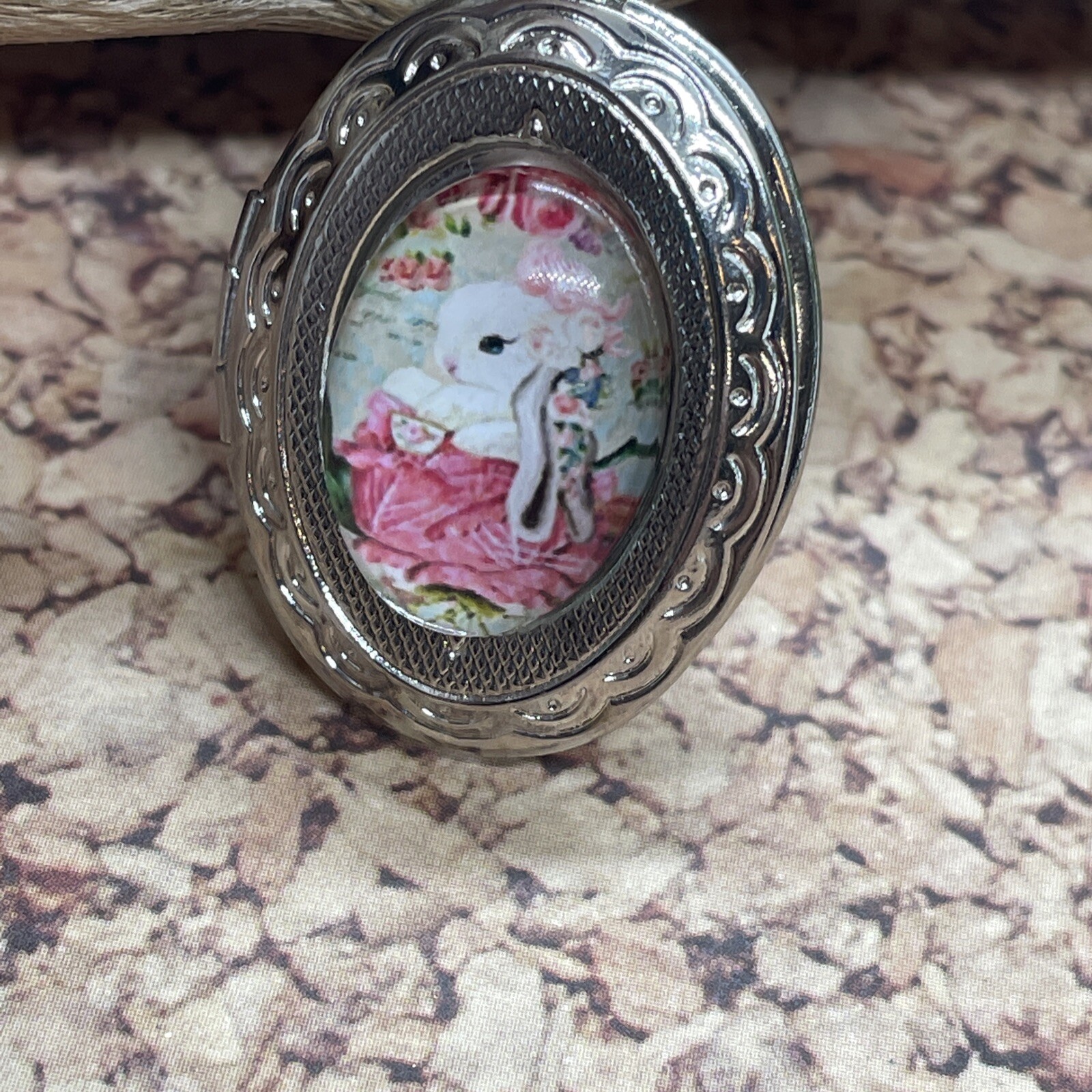 BUNNY RABBIT Locket Necklace JEWELRY Pendant PHOTO Silver Hot Pink Photo GIFT