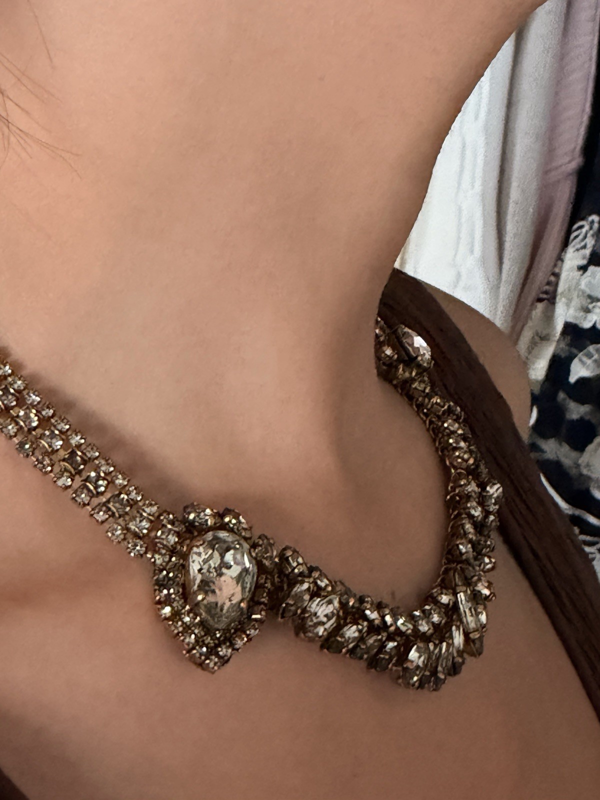 Erickson Beamon Crystal Teardrop Statement Bib Necklace Gold Tone Signed