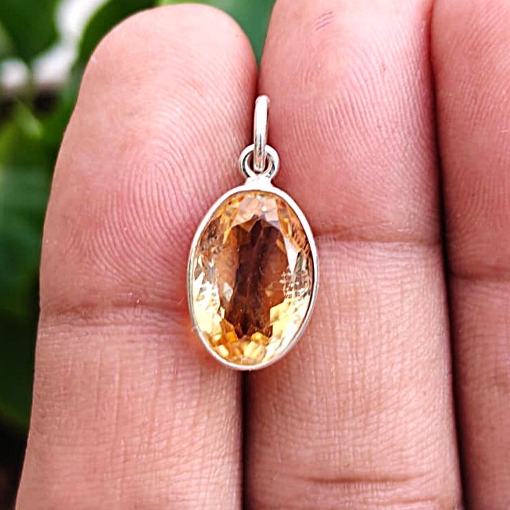 Natural Oval Citrine Gemstone Handmade 925 Sterling Silver Charms Pendant Gift