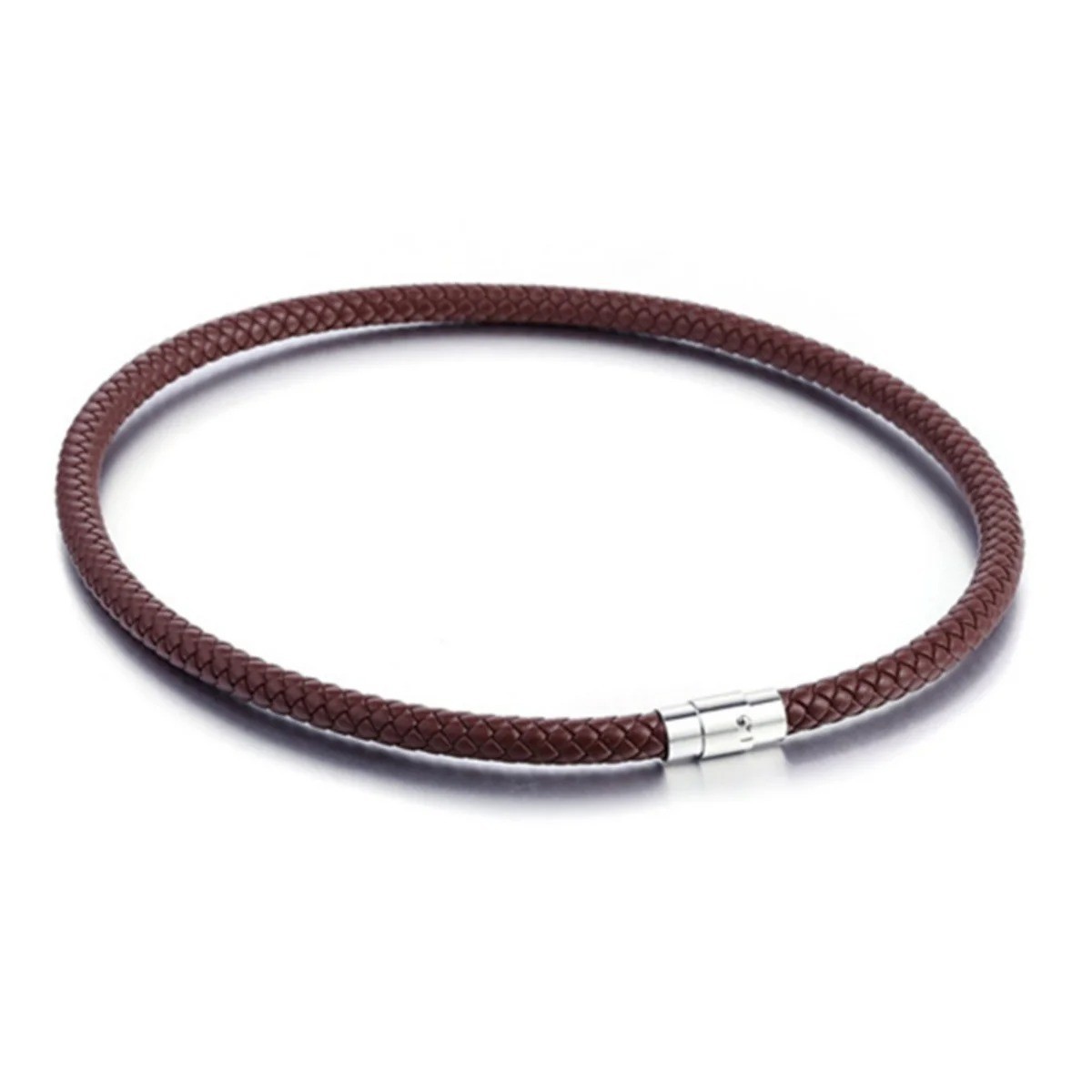 4/6/8MM Mens Black Braided Cord Rope Leather Necklace Choker w/ Magnetic Clasp