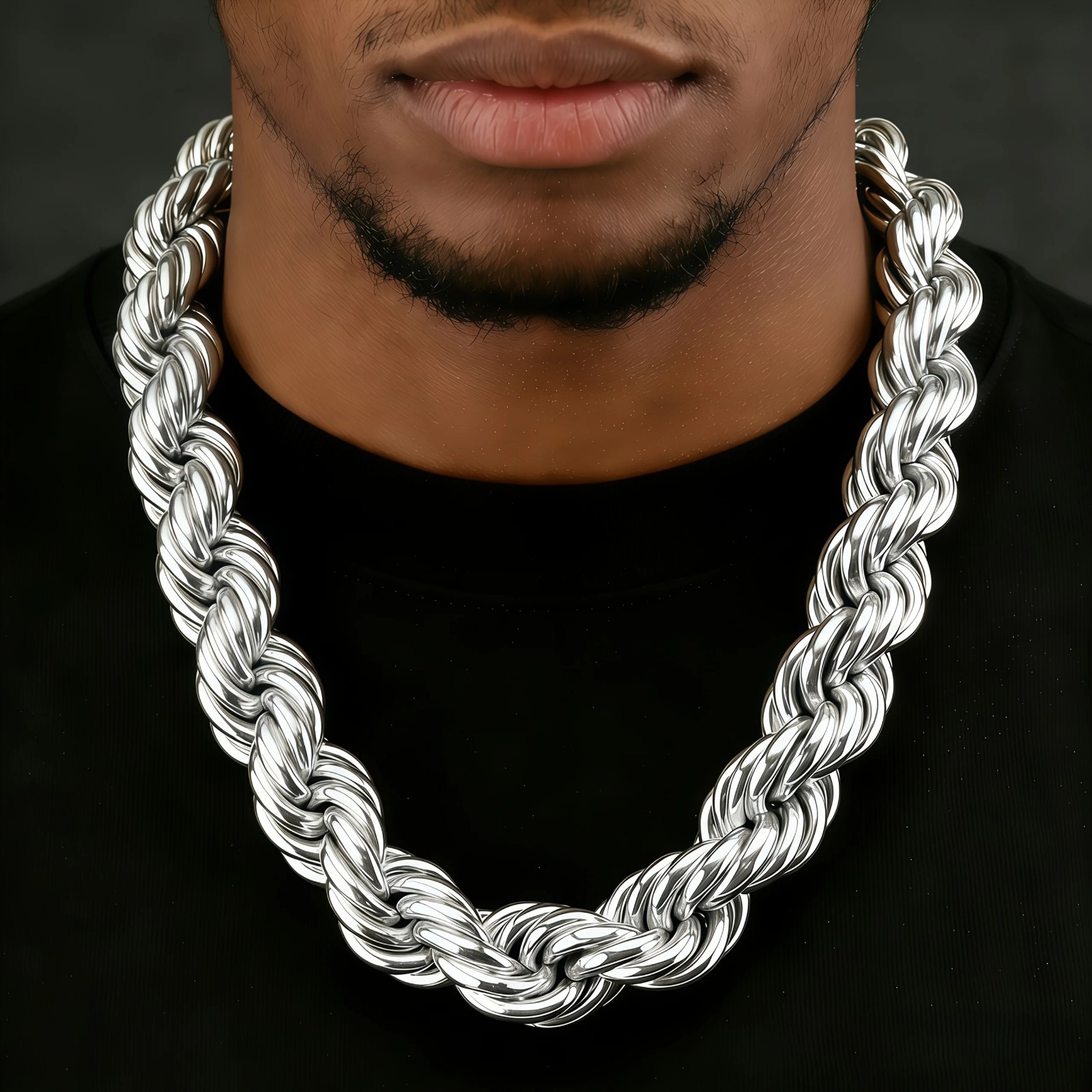 12mm Sparkling Twisted Rope Necklace Silver Plated Unisex Chain Casual Gift