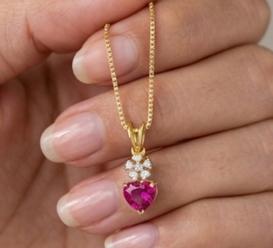 7ct Heart Simulated Pink Ruby/Diamond Anniversary Gift Pendant Rose Gold Plated