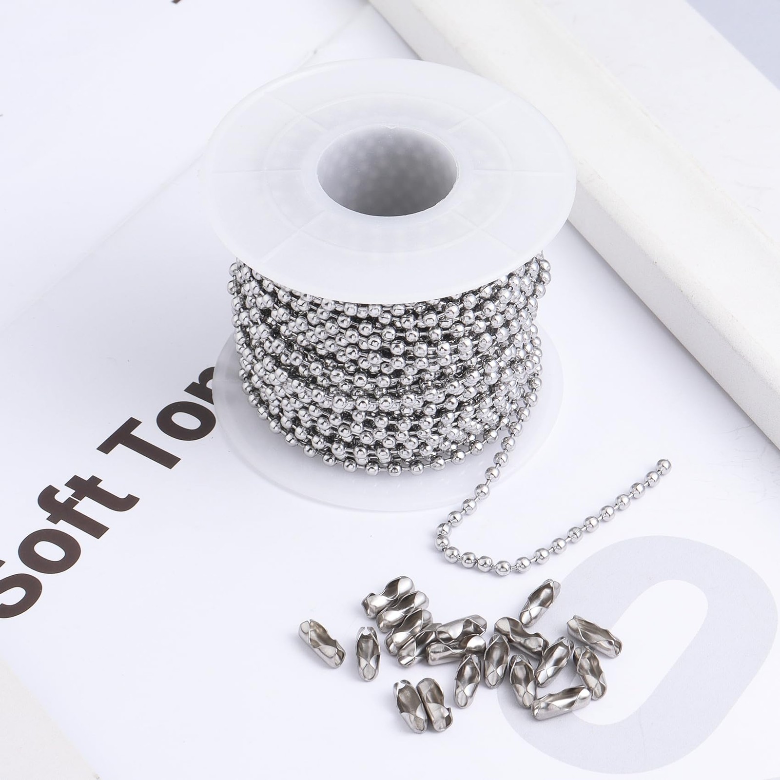 32.8Ft Stainless Steel Ball Chain 2.4mm Bead Link Chain Roll for Dog Tag