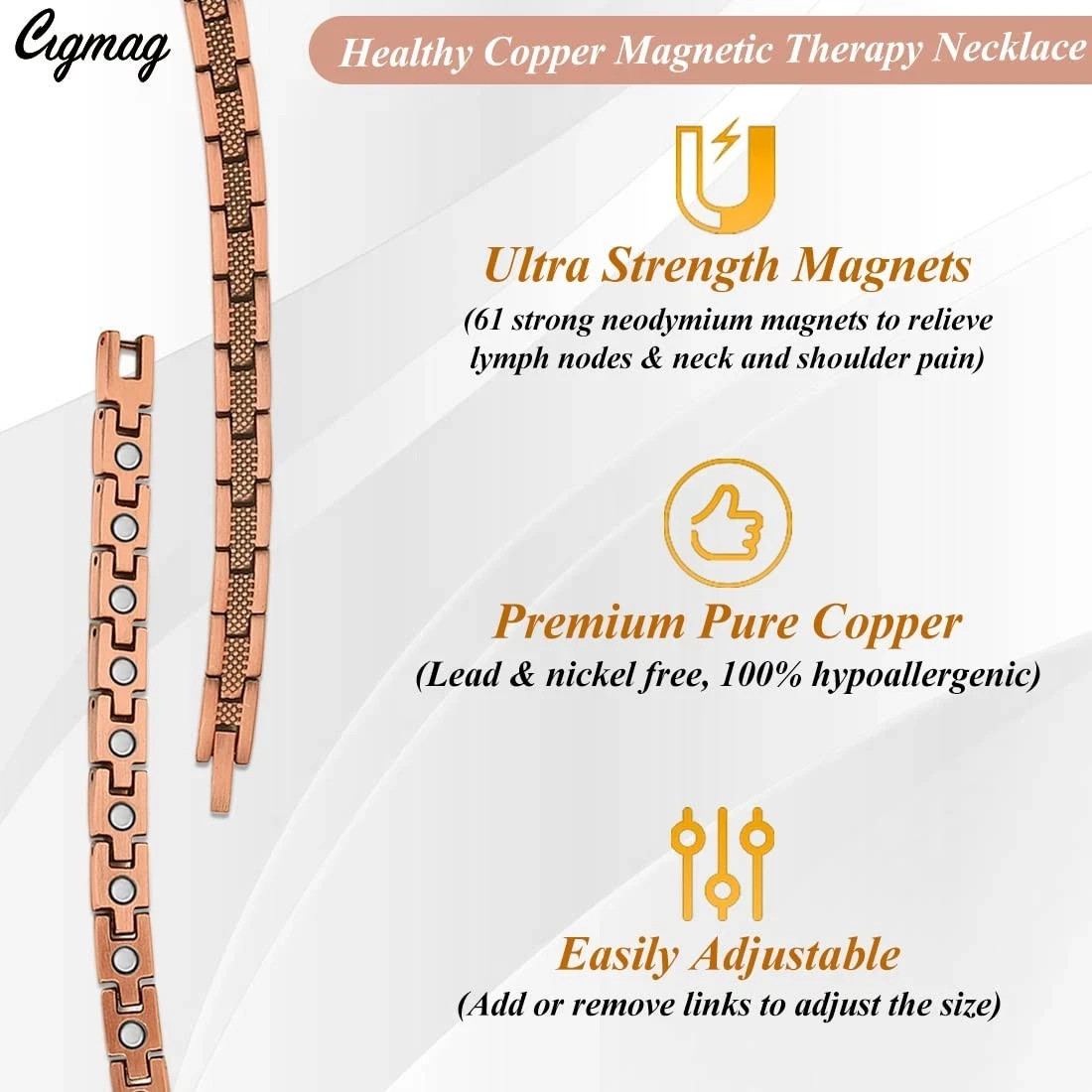 Copper Necklace for Men – Magnetic Necklace 99% Solid Pure Copper Ring Set Ul…