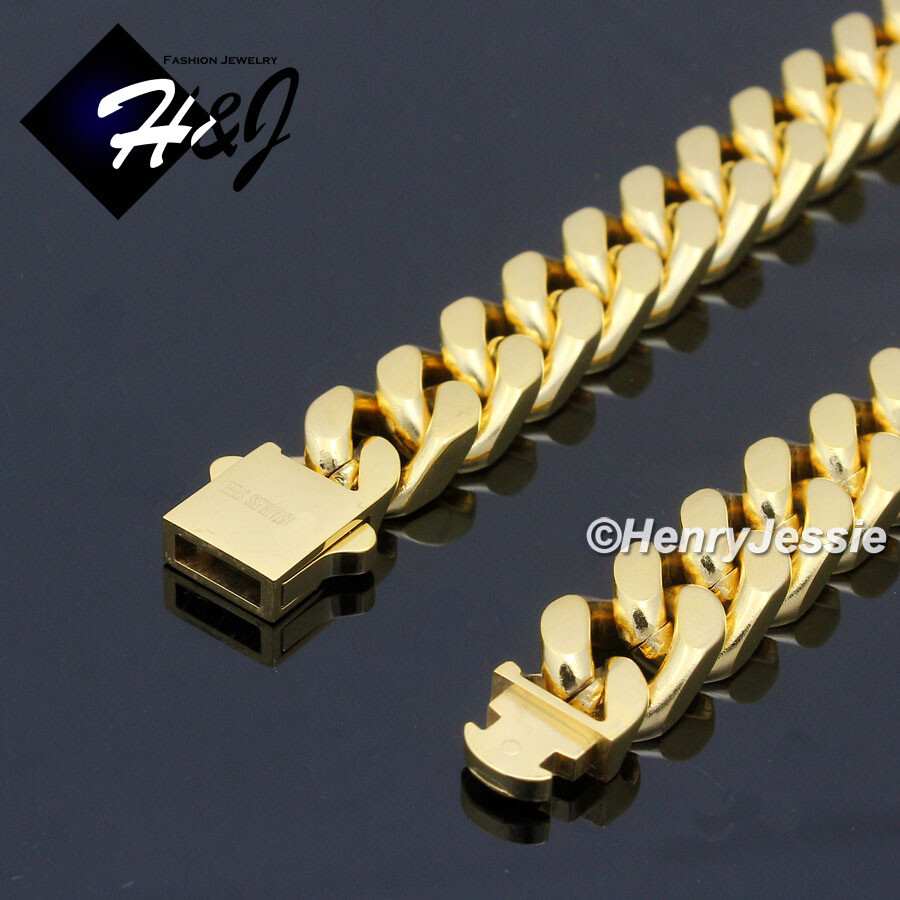 16″-40″MEN Stainless Steel 7/10/12mm Gold Plated Miami Cuban Curb Necklace*GN166