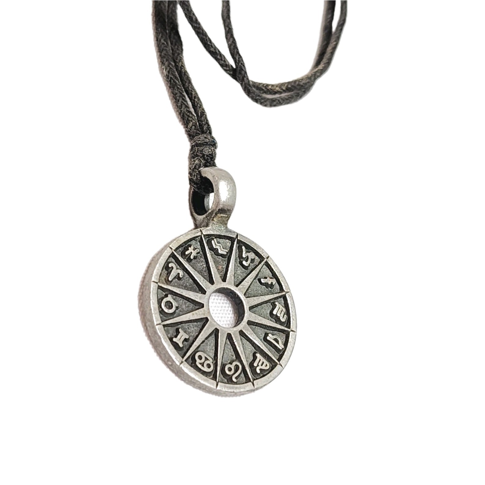 Zodiac Signs Pewter Pendant Charm Necklace Pewter Tone BlacK Cord Astrology
