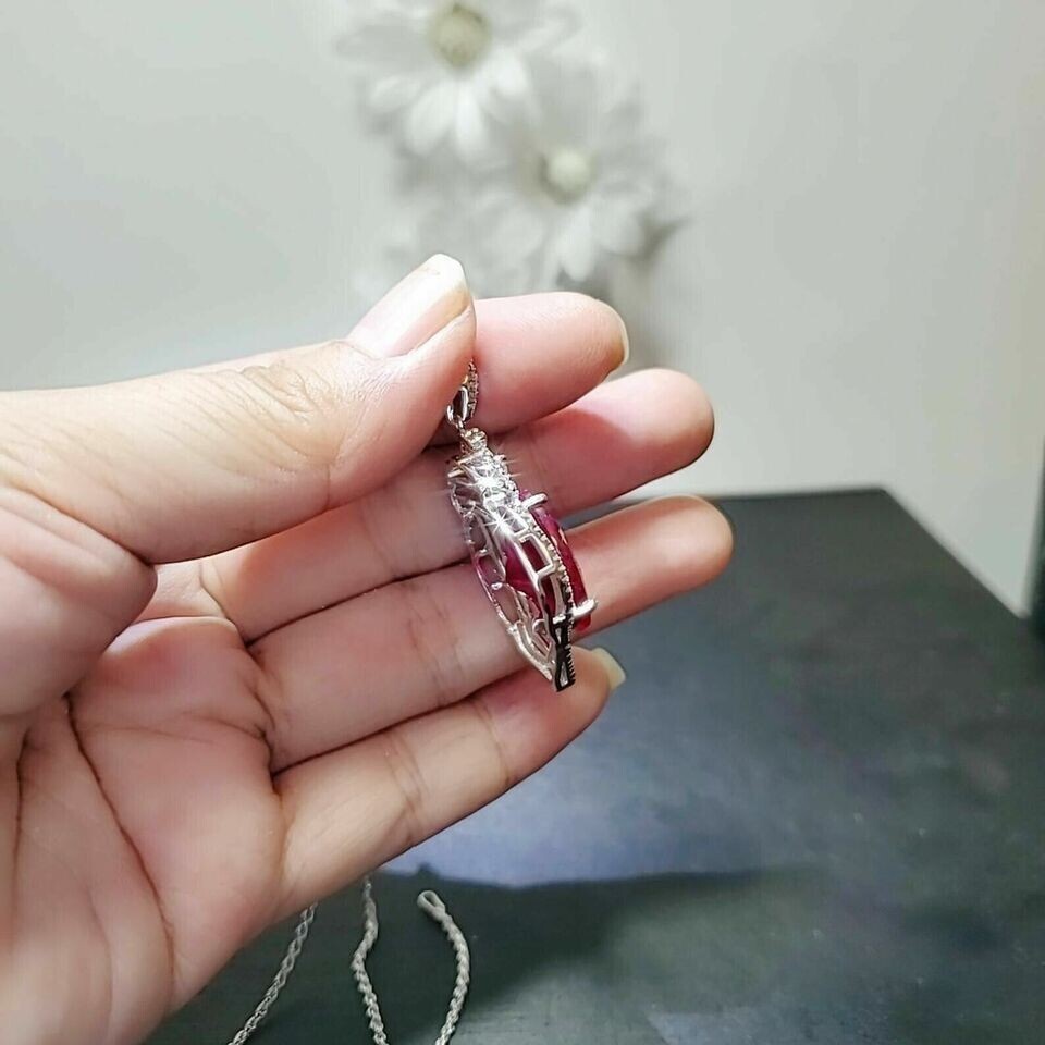 2Ct Oval Cut Simulated Pink Ruby Stunning Women’s Pendant 14K White Gold Plated