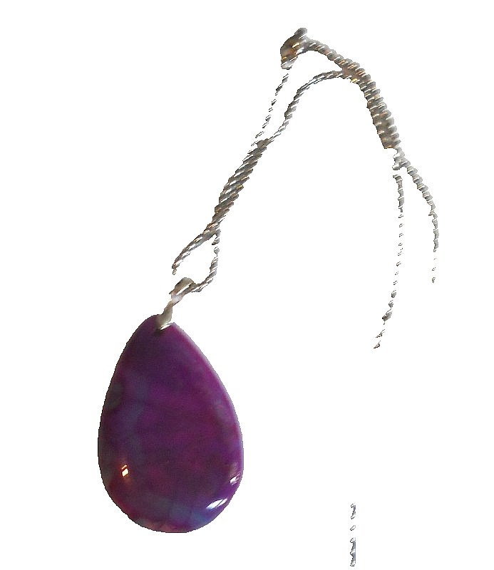 AGATE Pendant Purple teardrop 50x33mm on silver chain 20″long