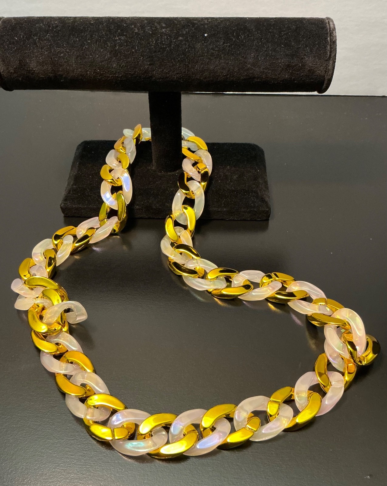 Hip Hop Cuban Chain Link Necklace Iridescent Jewelry 30” Large Acrylic Plastic