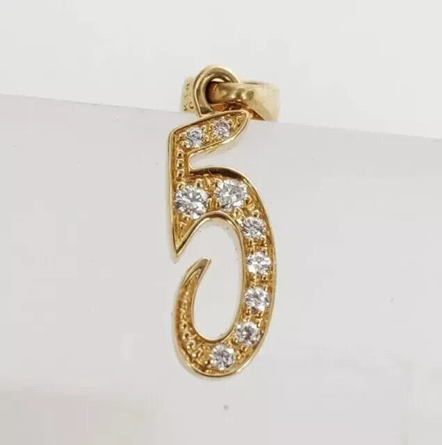 0.30Ct Round Cut Simulated Diamond 5 Number Charm Pendant 14k Yellow Gold Plated