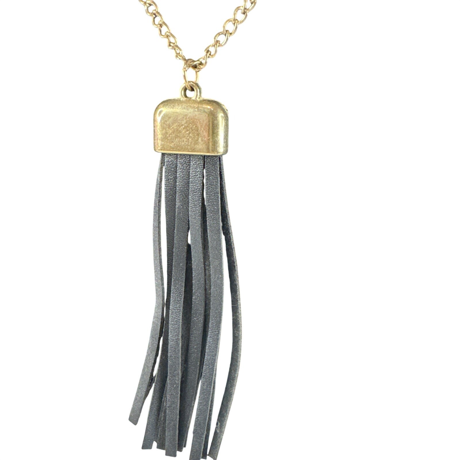 Faux Leather Tassel Necklace Gold Tone Chain Costume Jewelry Necklace Boho Goth
