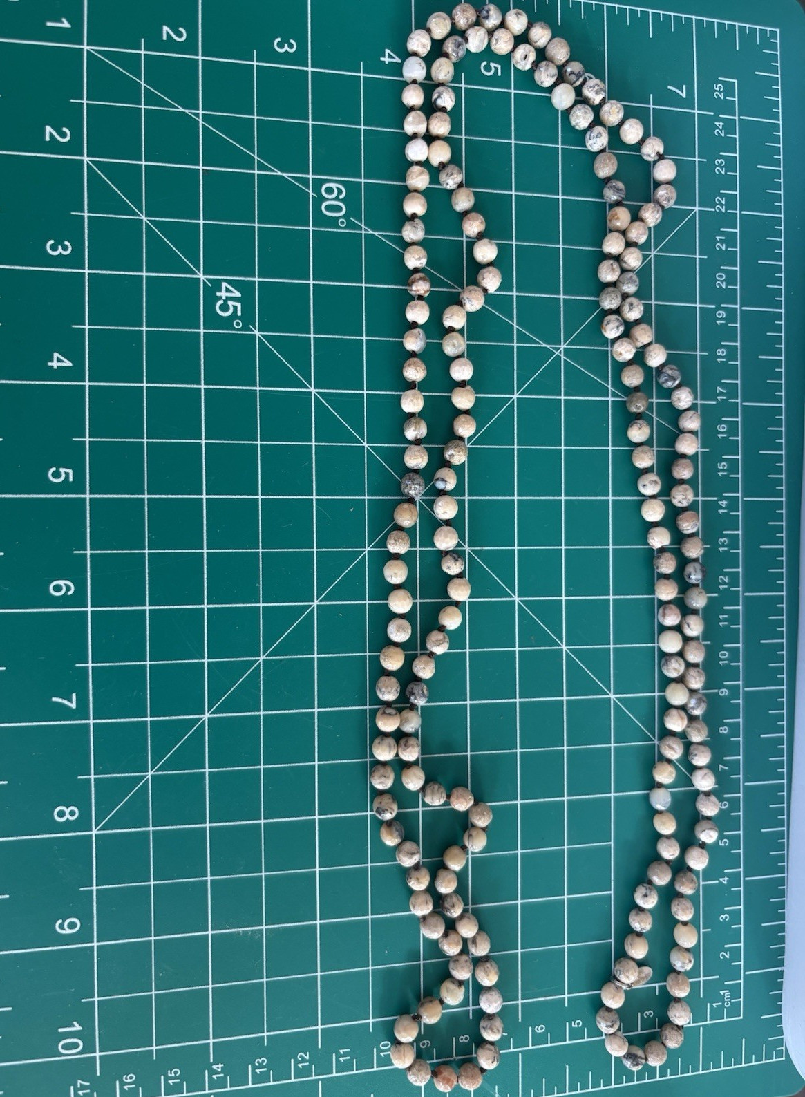 Beige Gray Round Stone Beaded Strand Necklace, Ball/Bead Chain, 36 in, LAD