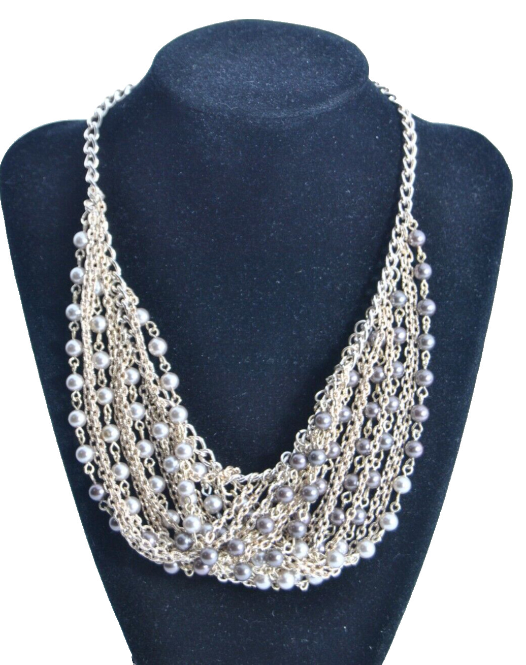 Swirl Faux Pearl Choker Necklace Multicolor Silver and Gold 14 inches