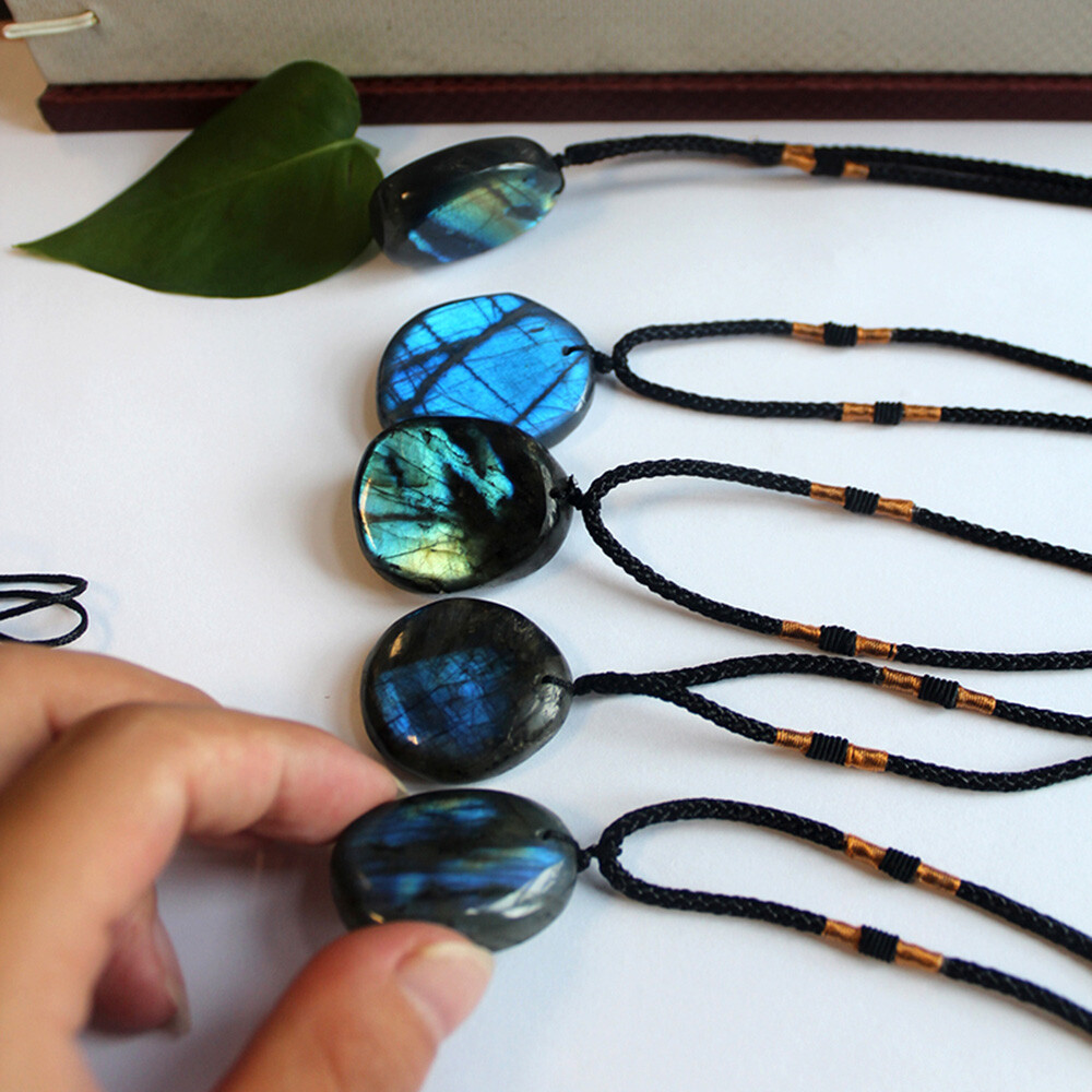 1/ 3PCS Women Mens Natural Stone Necklace Labradorite Pendant Crystal Moonstone
