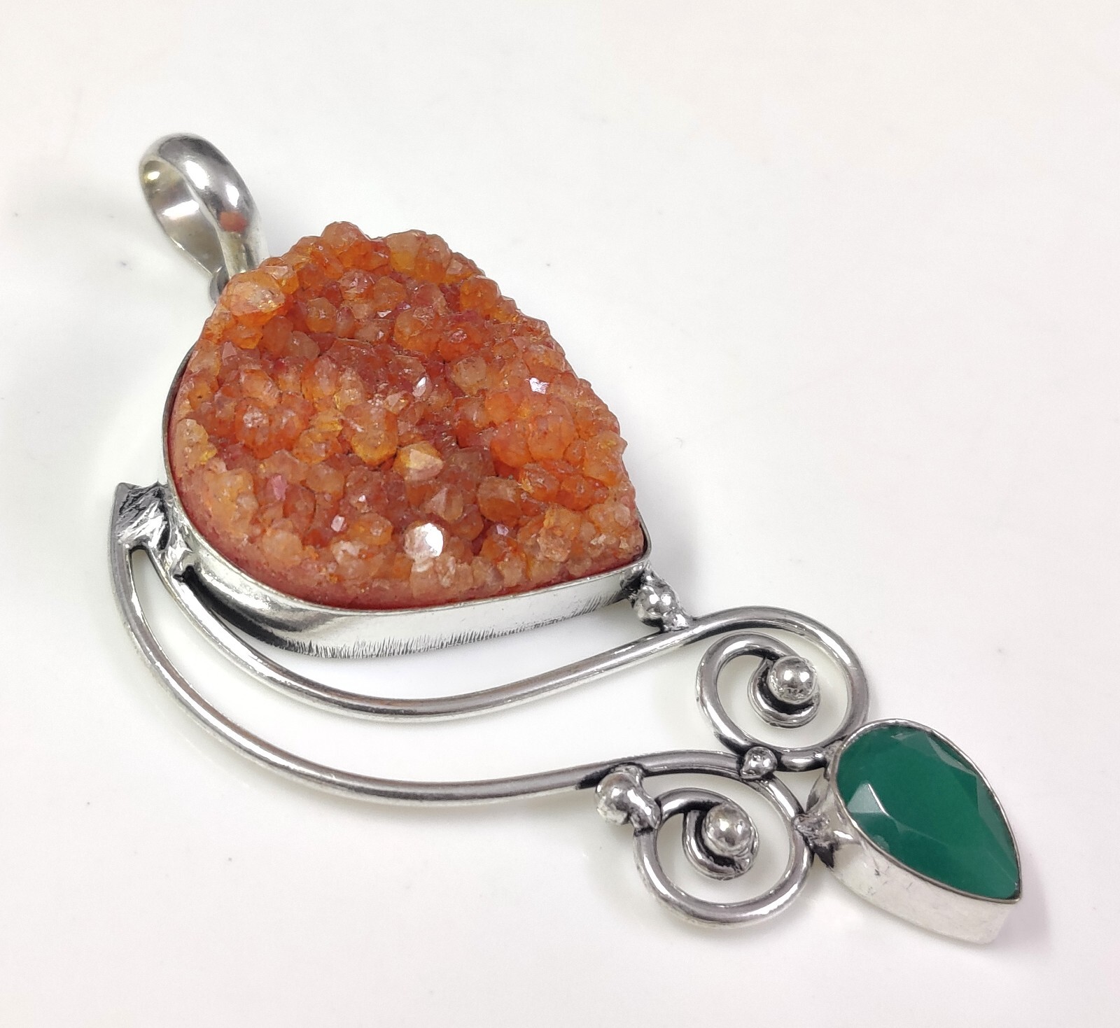 Natural Pear Orange Druzy Gemstone Pendant Jewelry Gift for Her