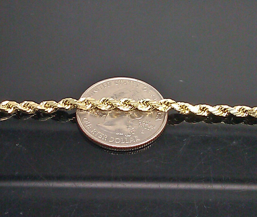 Real 10k Gold Rope Chain 2mm Diamond Cut 16 18” 20 22 24 26 28 Inch Men Women