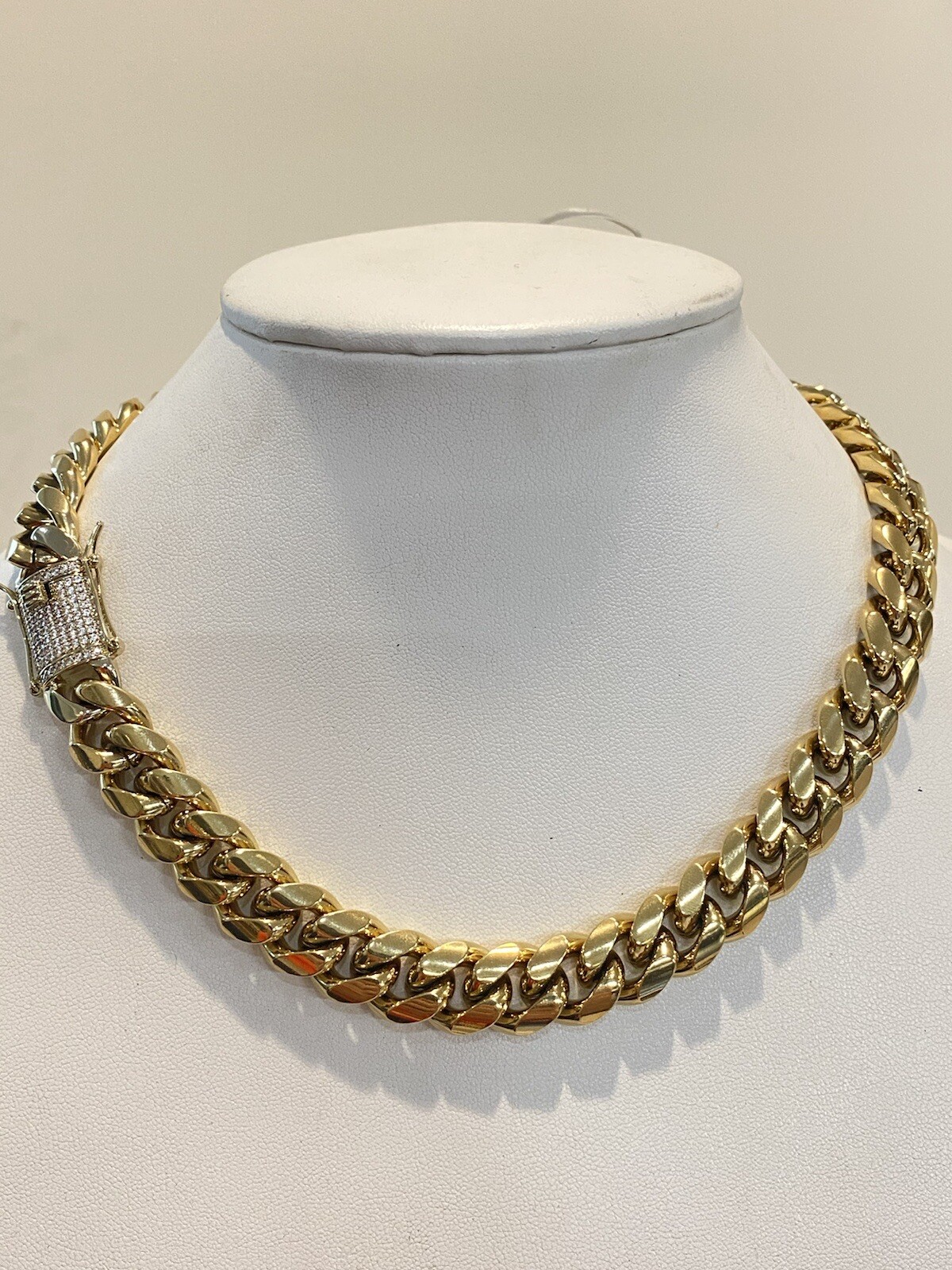 Miami Cuban Chain 14k Gold Plated SS Men Hip Hop Choker Iced CZ Box Lock 14mm