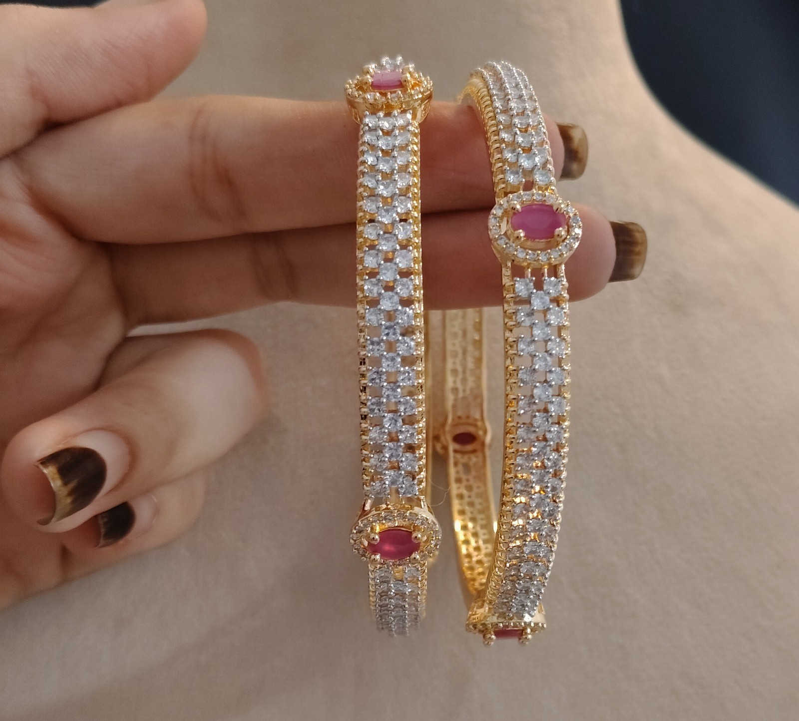 Sadaf Ruby Halo Diamond Style Luxury Bangles Roz Jewellers.