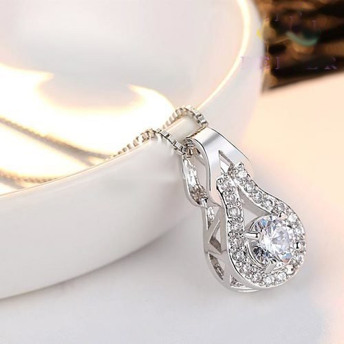 18k White Gold Plated Love Knot Crystal Necklace Made With Swarovski Elements