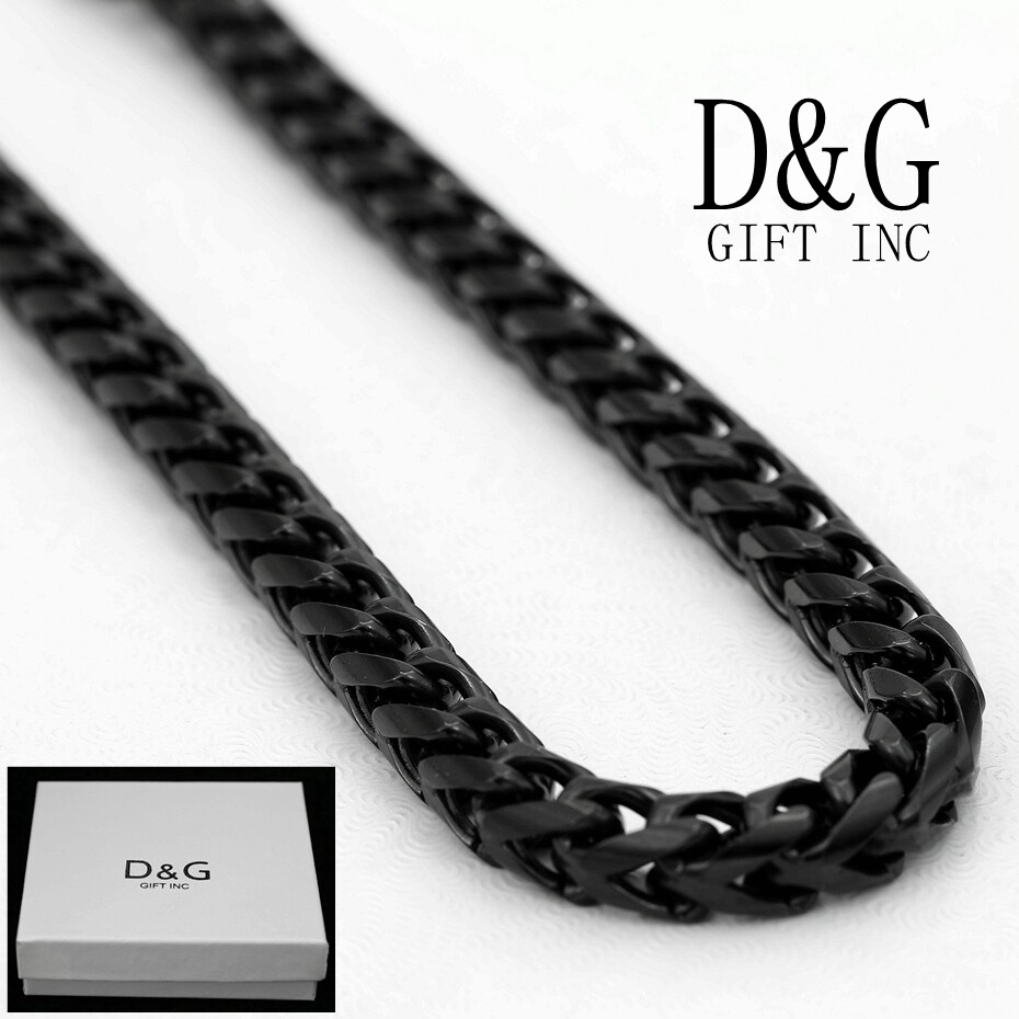 DG Men’s 24″ Stainless Steel 5mm Black Smooth Braided Franco Chain Necklace**Box