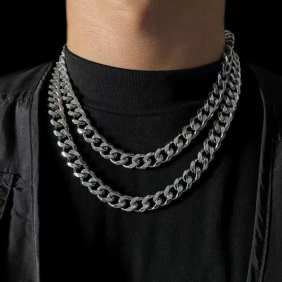 18-28 Cuban Chain Necklace Stainless Steel Silver 6.6/7/8.2/9/11 inch Mens Women