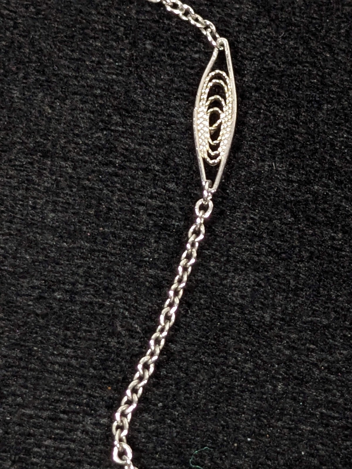 Vintage Napier Silver Tone Open Work Oval Station Chain Choker Necklace 15 in
