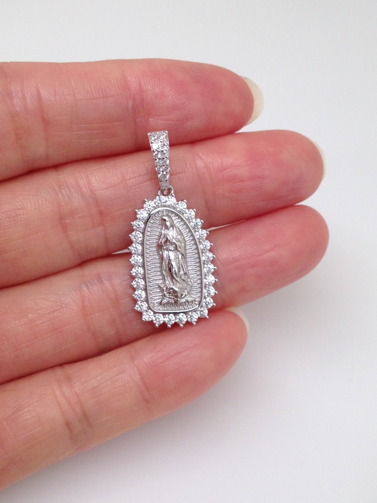 925 Sterling Silver Guadalupe CZ Pendant Women Girls 20mm(0.79″)/32mm(1.26″)