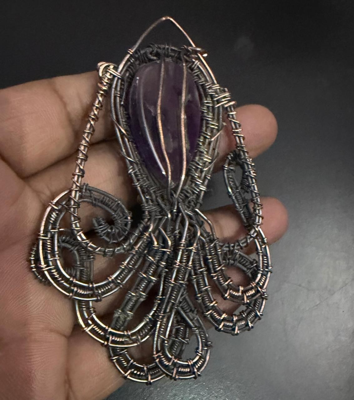 Amethyst Gemstone Copper Wire Wrapped Handmade Pendant Jewelry Gift For Her