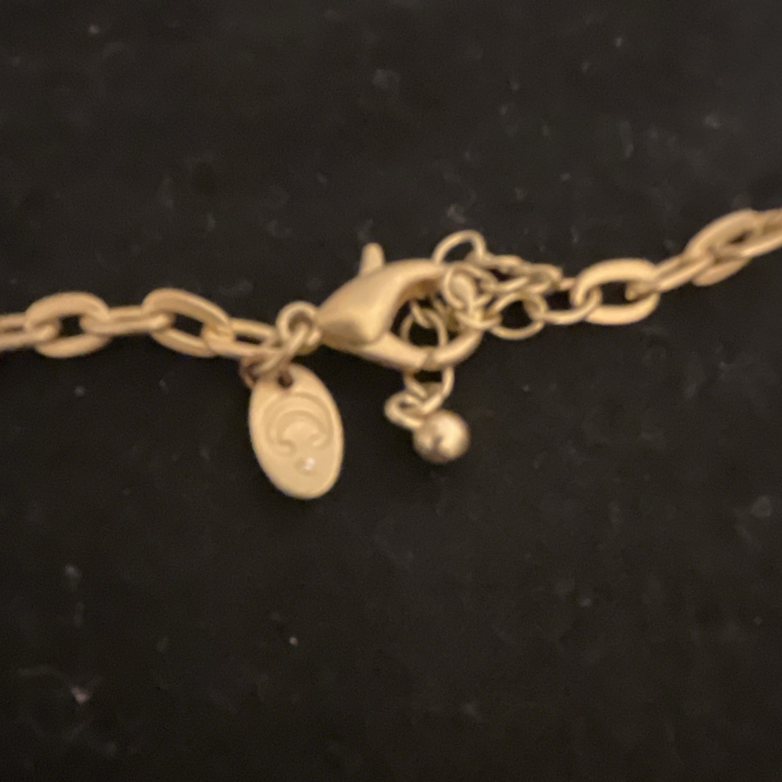 Charming Charlie Gold Tone Oval Link Chain Necklace Blk Teardrop Flower Pendant