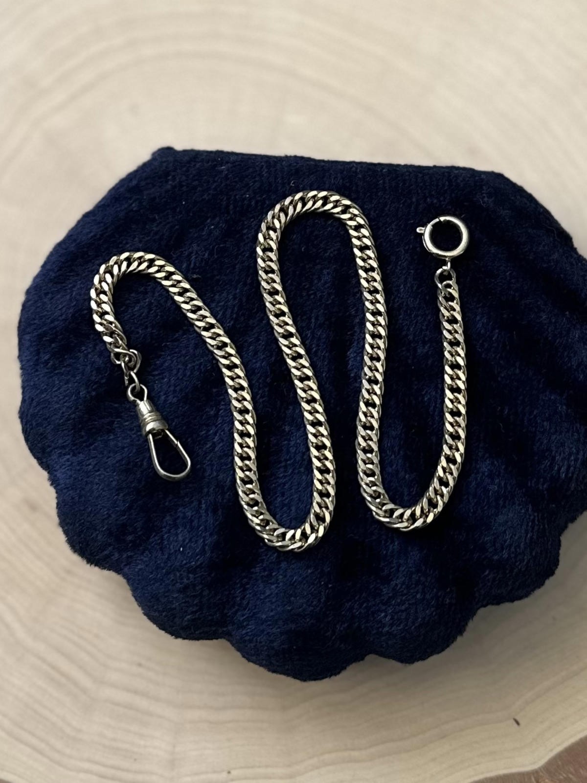 Vintage Midcentury Gold Tone Flat Curb Link Watch Chain Dog Clip Clasp 13″