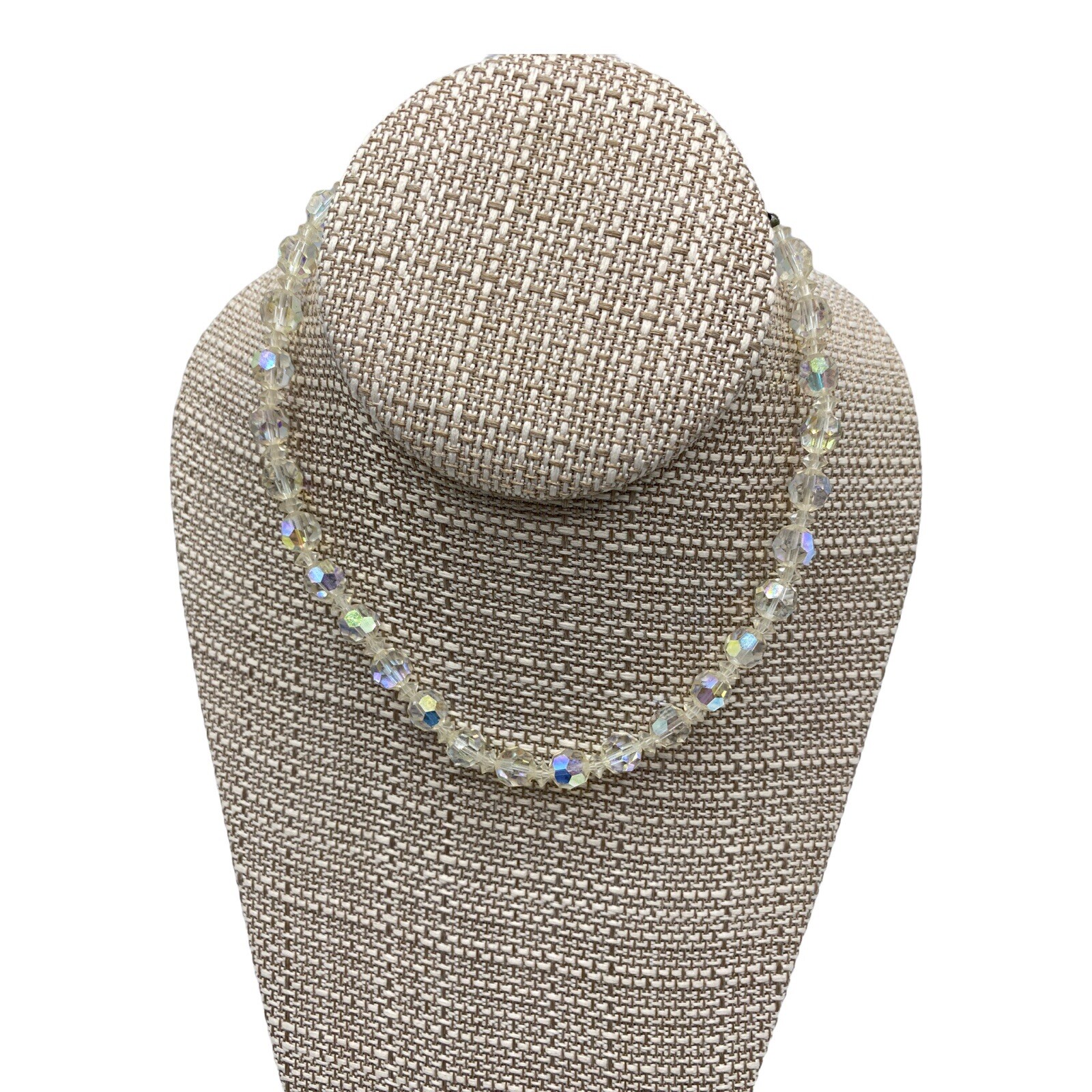 Vtg Aurora Borealis Crystal Necklace 12-15″ Strand Choker Shiny Sparkly