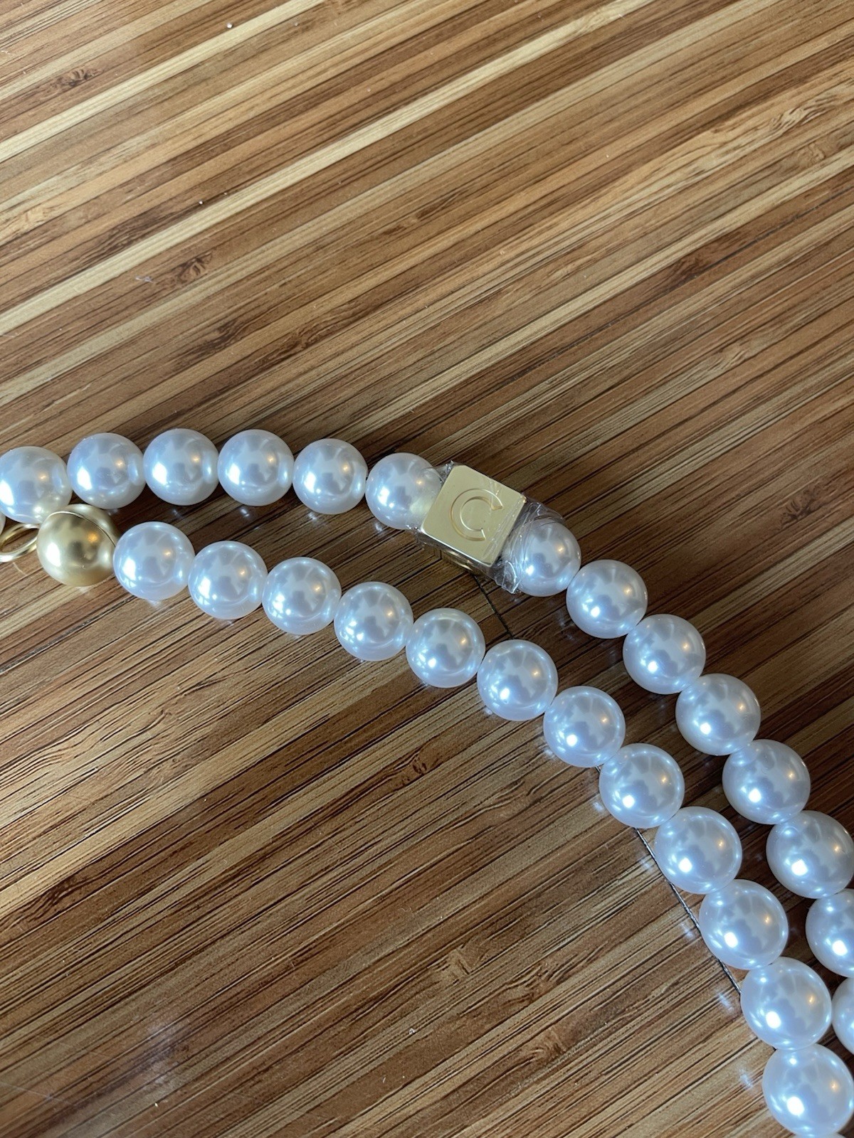 White Faux Pearl Layered Double Strand Beaded Necklace Gold-Tone Toggle