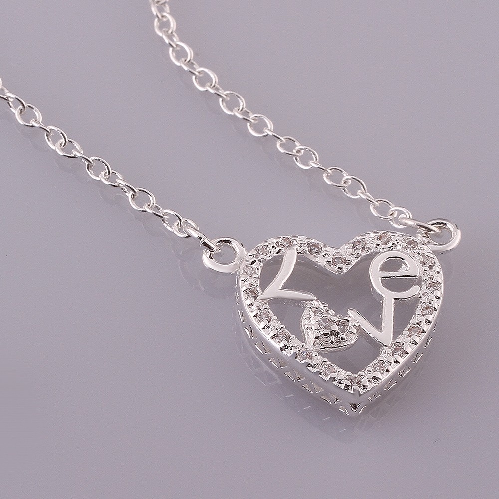 Elegant 925 Sterling Silver Filled Heart Love CZ Pendant Woman Necklace N-A580