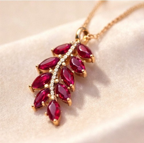 Marquise Cut Simulated Pink Ruby Women’s Pendant Chain In 14k Yellow Gold Plated
