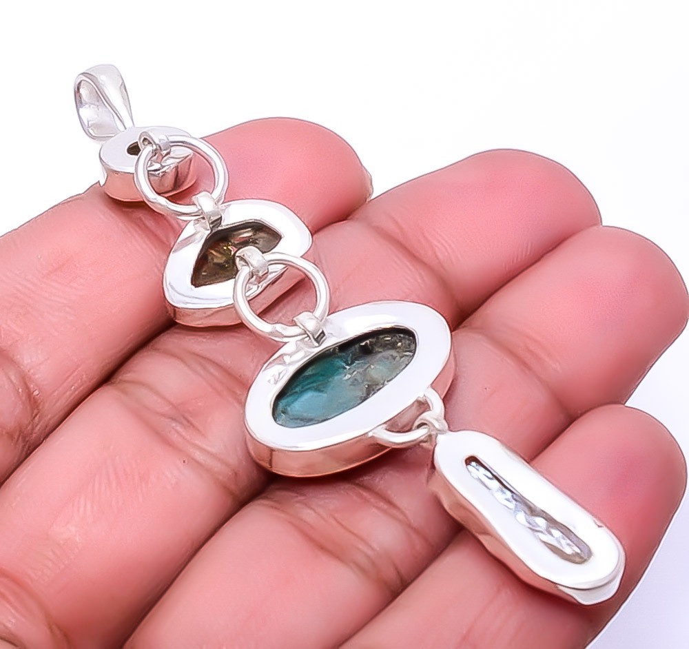Emerald – Sakota Mines & Tourmaline (Simulated) 925 Silver Pendant 2.85″ A360