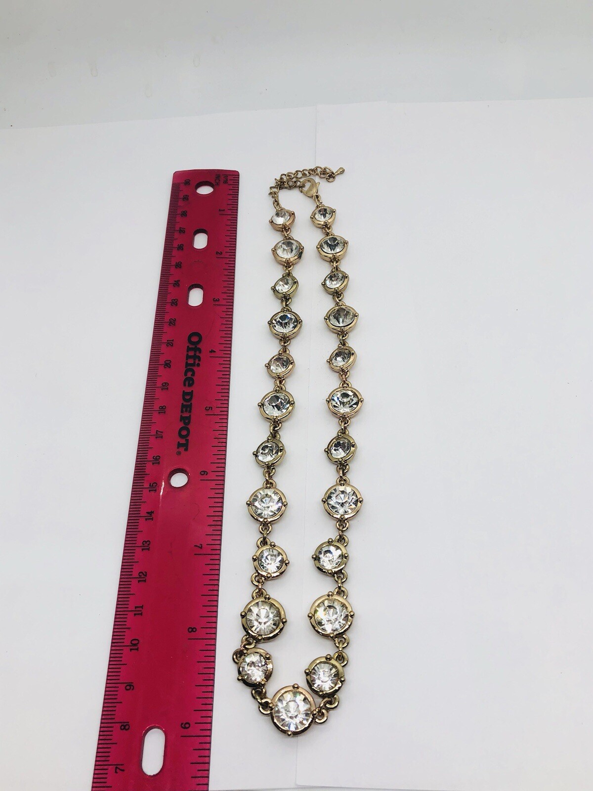 Clear rhinestone bezel set fashion necklace goldtone adjustable 17-20 inch