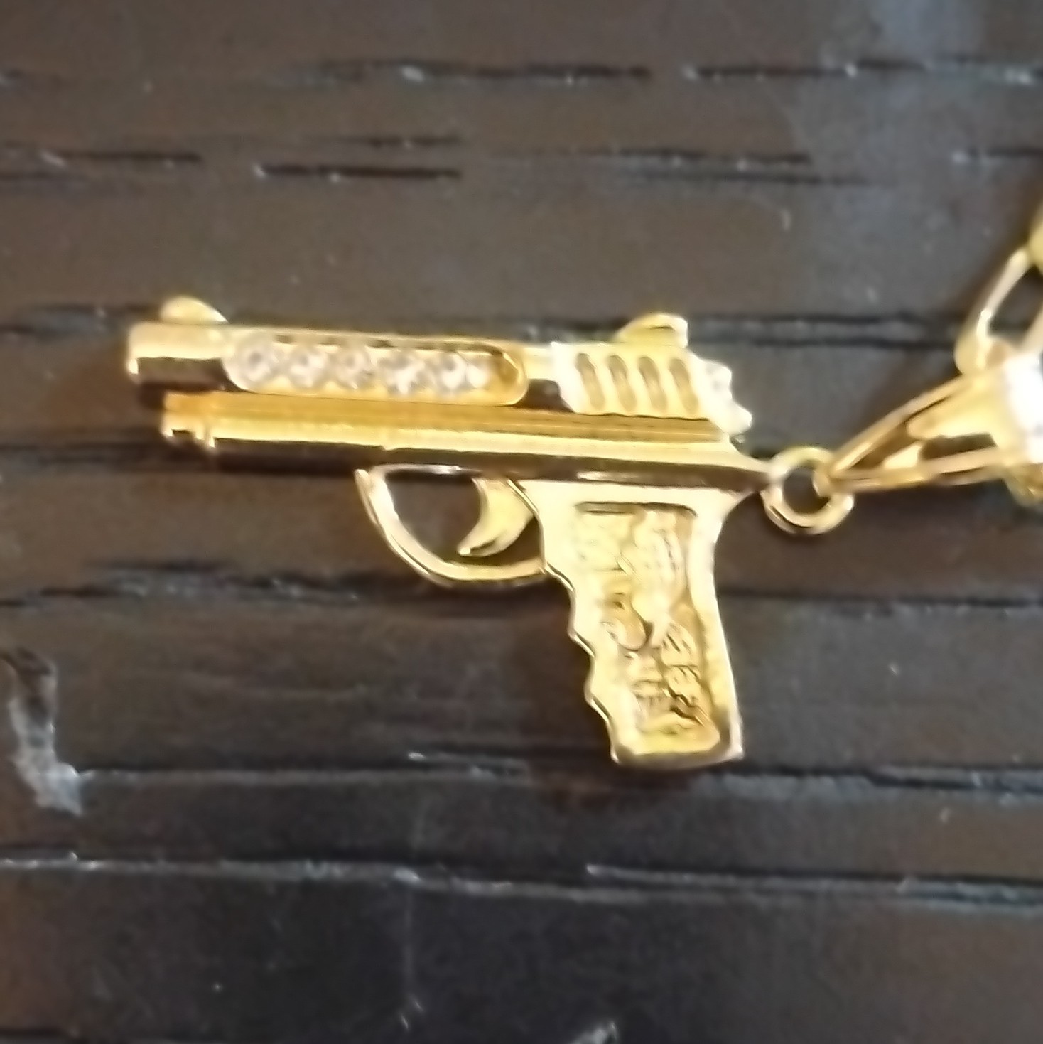 14k Gold Plated Gun Charm Pendant Necklace Bar Link Chain Lobster Closure