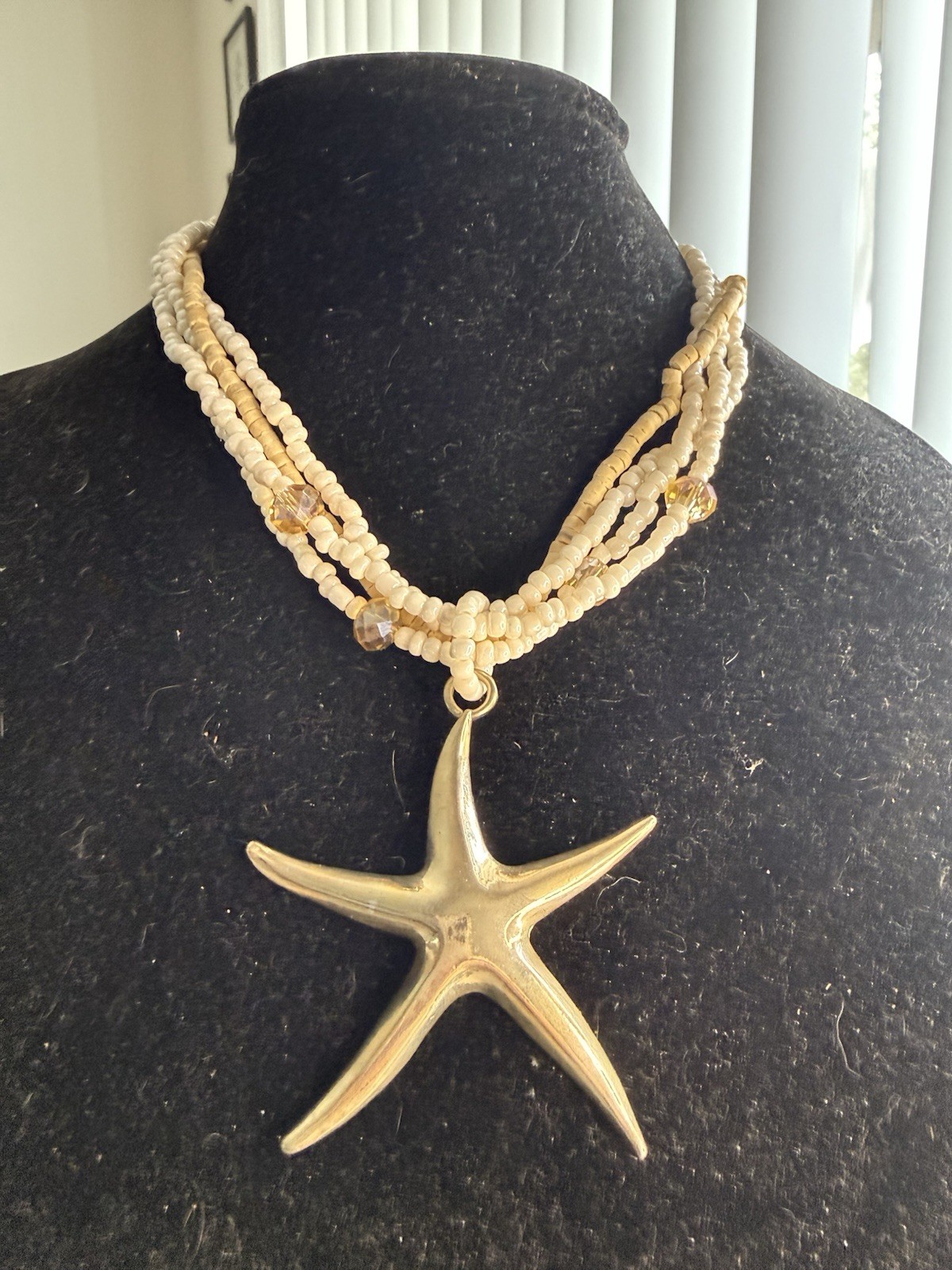 Beach Boho Multistrand Cord Necklace Shell Beaded Teardrop Charm Pendant