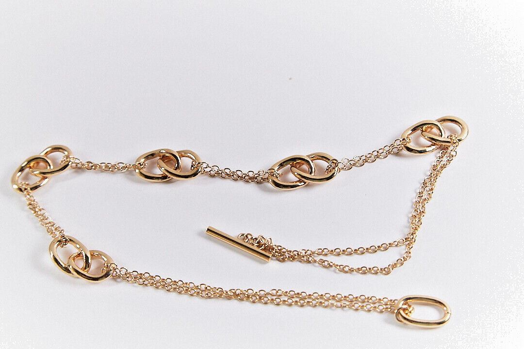 18″ Gold Tone Delicate Chain Necklace 5 Interlocking Oval Stations Toggle Close