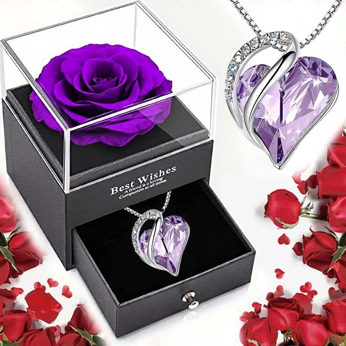 New Hot Selling Valentine’s Day Gift Ocean Heart Love Necklace with Eternal Rose