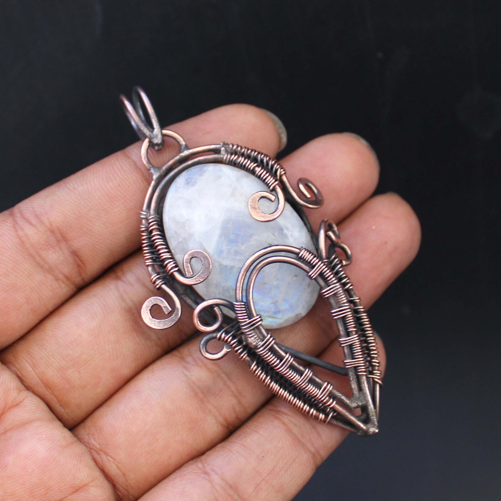 Natural Moonstone Pendant Copper Wire Wrapped Pendant Wire Wrapped Jewelry