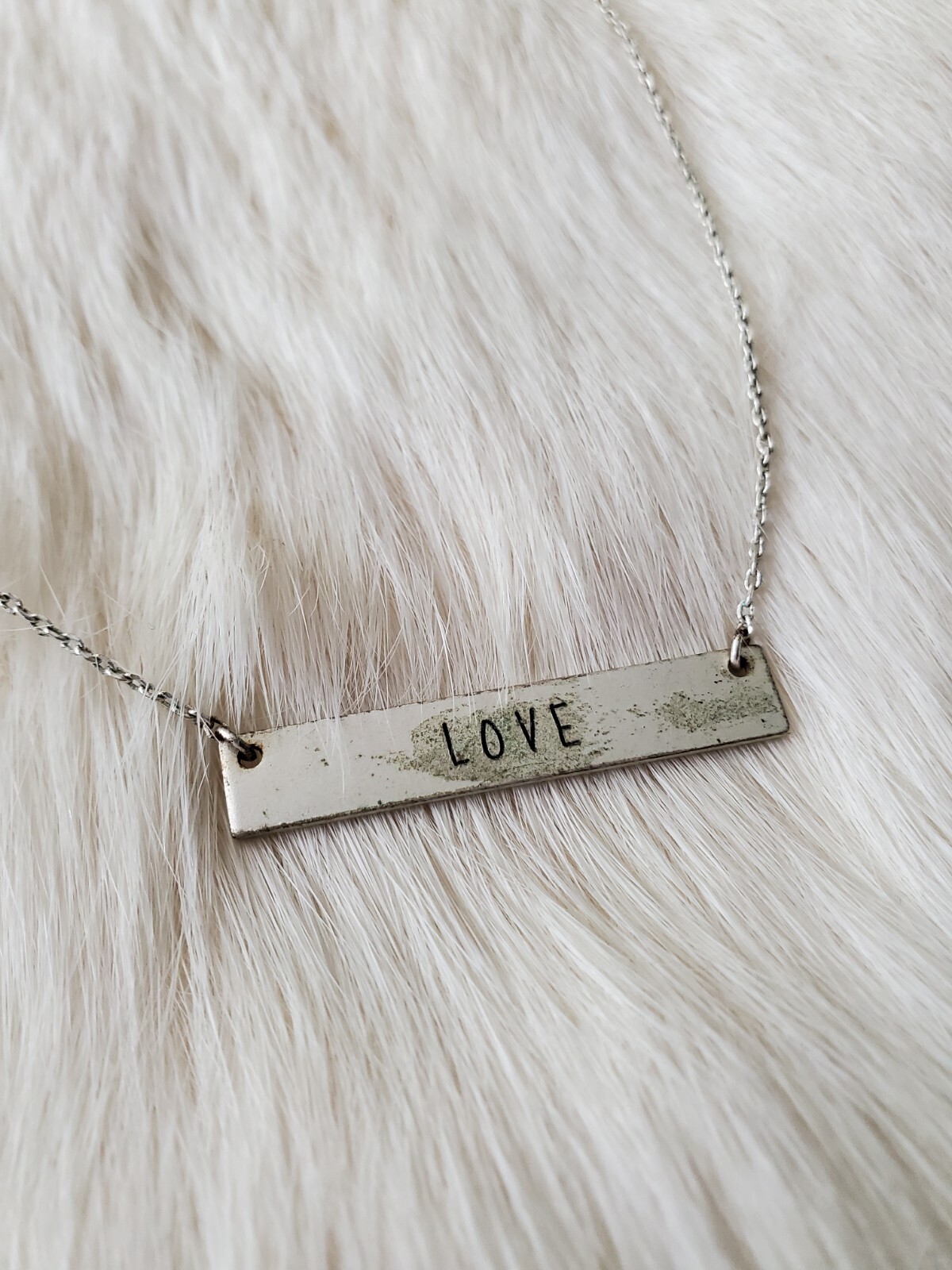 Silver Tone Engraved LOVE Bar Pendant Chain Adjustable Necklace