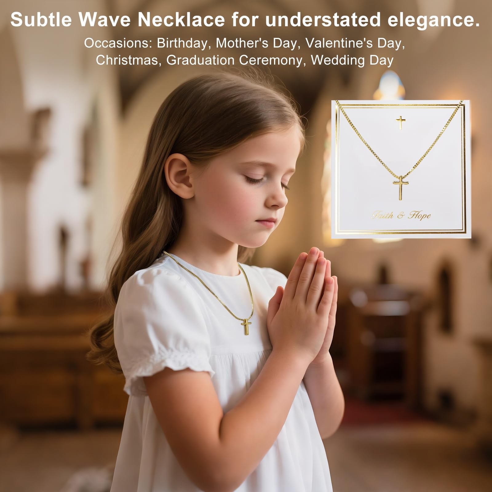 Gold Necklace for Women, Cross Dainty 18K Real one size, GOLD