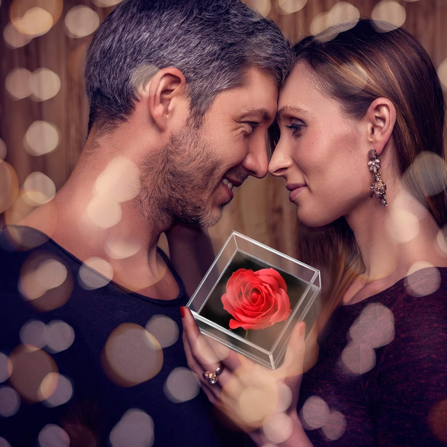 Valentine’s Day Necklace Gift, Heart Pendant with Preserved Red Rose Gift Box