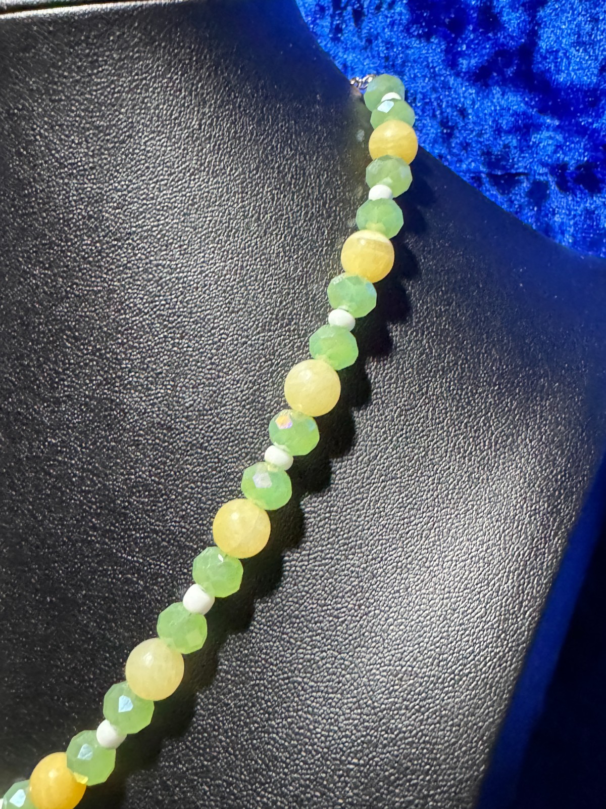 light Green & Yellow Jade Beaded Tennis Necklace Chain 16″ + 3″ & Bracelet