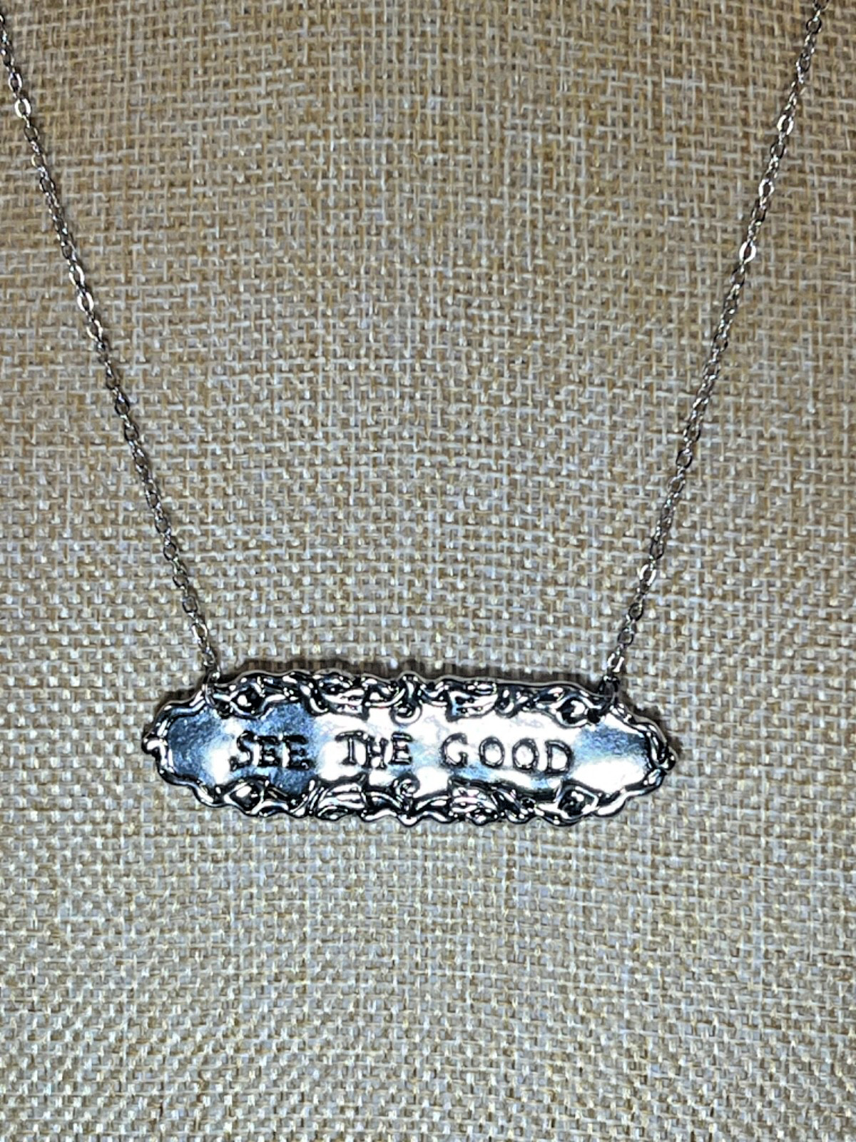 PLUNDER DESIGN – Silver “SEE THE GOOD” Engraved – Adjustable 11″ Necklace – NEW