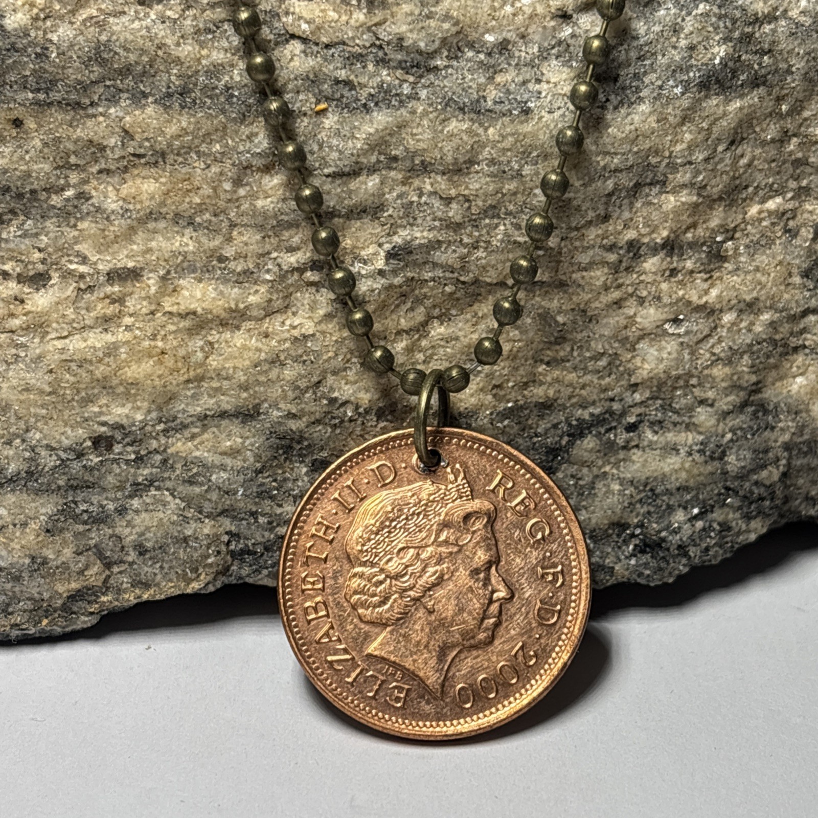 UK 2 Pence Coin Pendant Prince of Wales Plume Welsh Ostrich. Wear History!